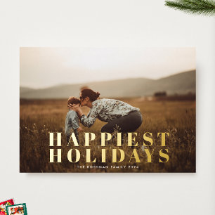 Classic Bold Gold Typography HAPPIEST Photo Foil Holiday Card