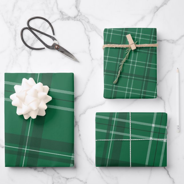 Classic bold holiday plaid bright green wrapping paper sheets (Front)