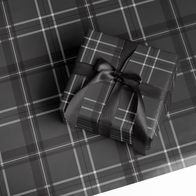 Classic bold holiday plaid monochrome gray wrapping paper (Creator Uploaded)