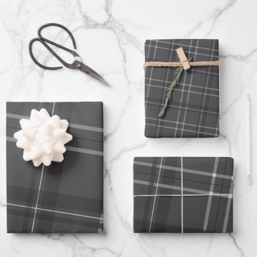 Classic bold holiday plaid slate gray monochrome wrapping paper sheets