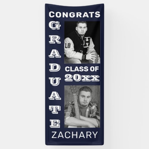 Classic Bold Photo Navy Blue Graduation Banner