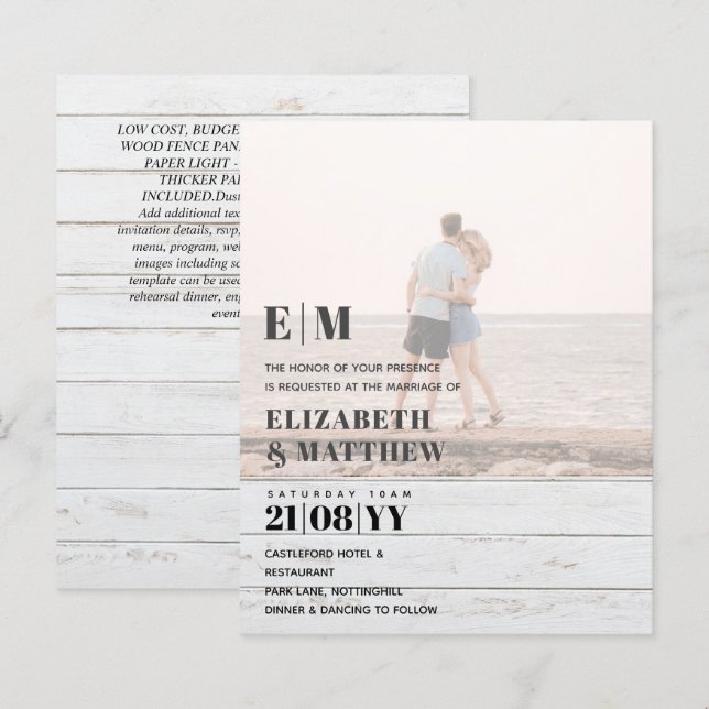 Classic BOLD PHOTO OVERLAY Wedding Invite BUDGET (Front/Back)