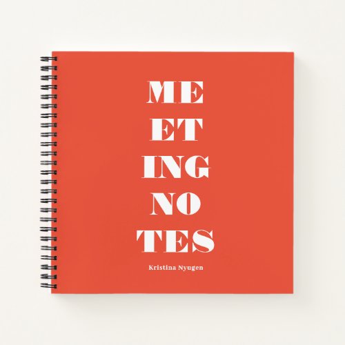 Classic Bold Typography Orange White Meeting Notes Notebook