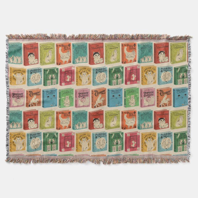 Classic Book Cat Literature Puns Throw Blanket (Front)