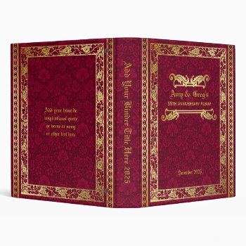 Classic Book Cover Gold Foliage Crimson Damask 3 Ring Binder by BCVintageLove at Zazzle