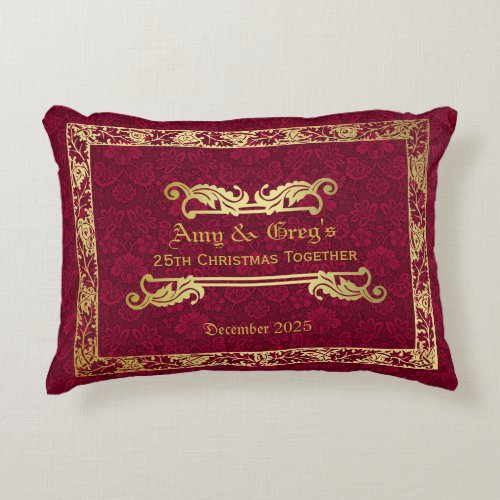 Classic Book Cover Gold Foliage Crimson Damask Accent Pillow