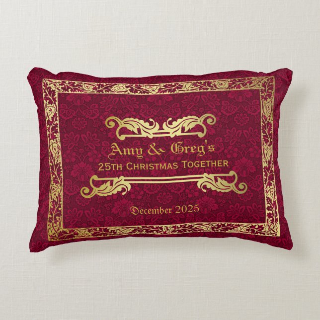 Classic Book Cover Gold Foliage Crimson Damask Accent Pillow (Front)