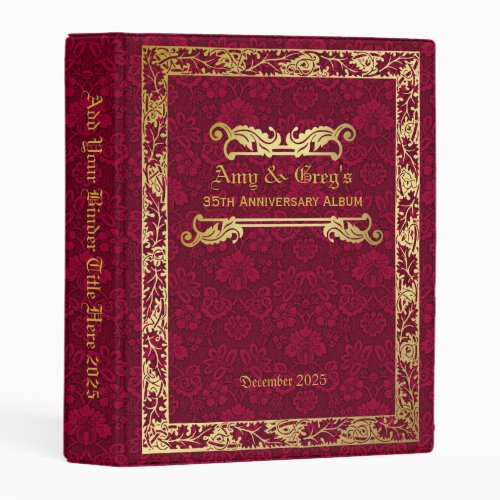 Classic Book Cover Gold Foliage Crimson Damask Mini Binder