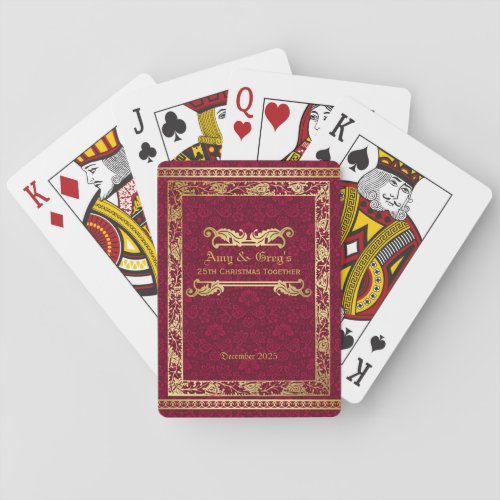 Classic Book Cover Gold Foliage Crimson Damask Playing Cards