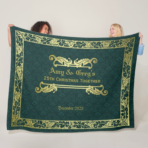Classic Book Cover Gold Foliage Green Damask Fleece Blanket