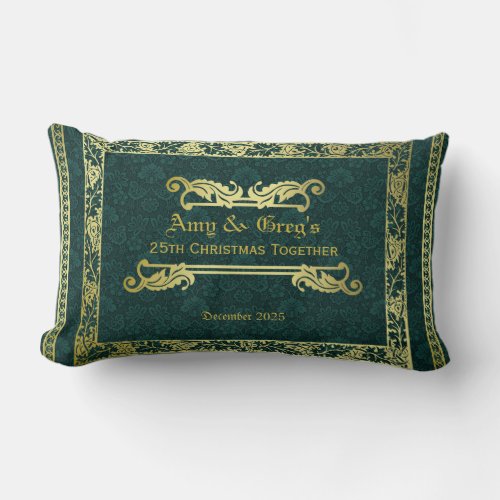 Classic Book Cover Gold Foliage Green Damask Lumbar Pillow