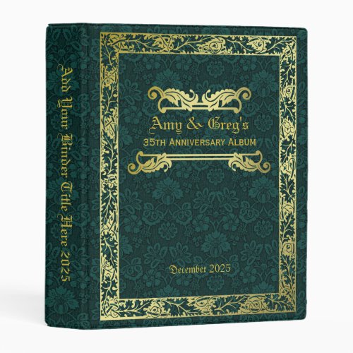 Classic Book Cover Gold Foliage Green Damask Mini Binder