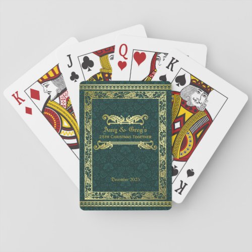 Classic Book Cover Gold Foliage Green Damask Playing Cards