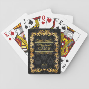 Classic Book Cover Gold Ornament Black Damask Playing Cards