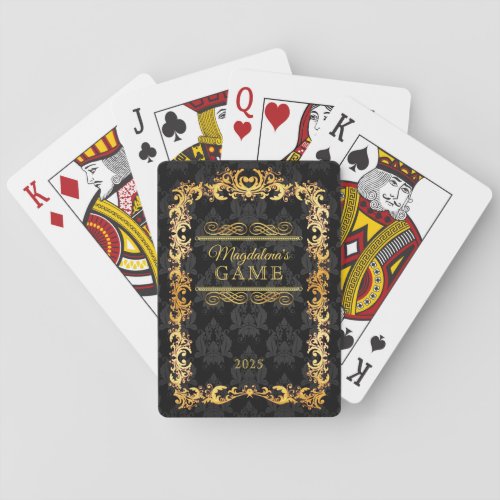 Classic Book Cover Gold Ornament Black Damask Poker Cards