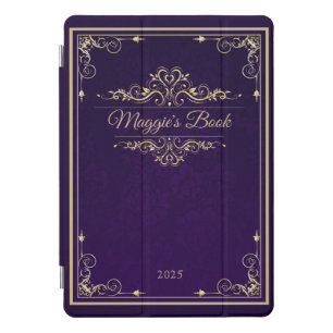 Classic Book Cover Purple Damask Gold Ornament