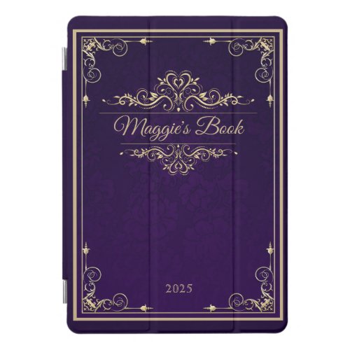 Classic Book Cover Purple Damask Gold Ornament