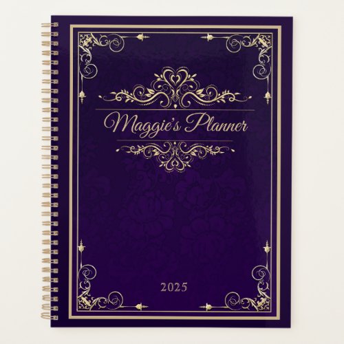 Classic Book Cover Purple Damask Gold Ornament Planner