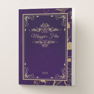 Classic Book Cover Purple Damask Gold Ornament Pocket Folder