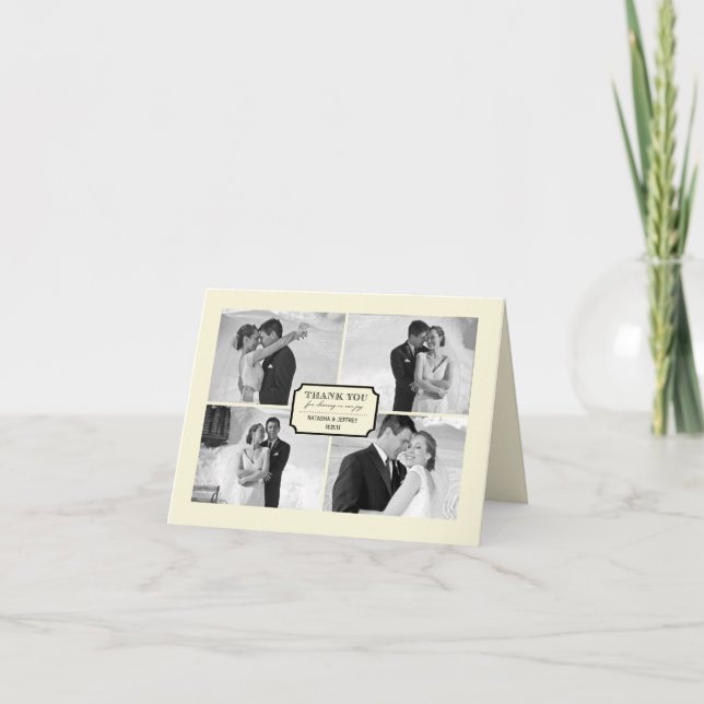 Classic Book Plate 4 Multi Photo Elegant Wedding Thank You Card (Front)
