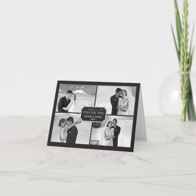 Classic Book Plate 4 Multi Photo Elegant Wedding Thank You Card (Front)