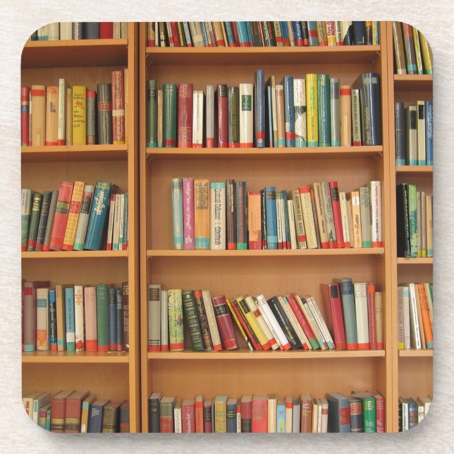Classic book shelf pattern, bookcase,books,old drink coaster (Front)