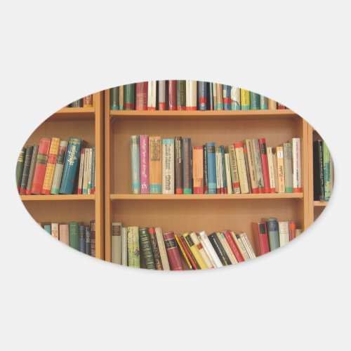 Classic book shelf pattern bookcasebooksold oval sticker