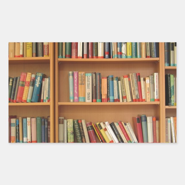 Classic book shelf pattern, bookcase,books,old rectangular sticker (Front)