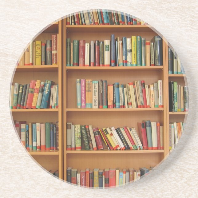 Classic book shelf pattern, bookcase,books,old sandstone coaster (Front)