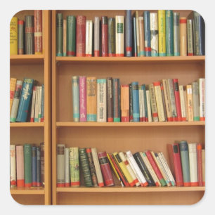 Classic book shelf pattern, bookcase,books,old square sticker