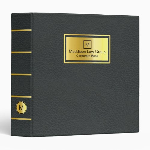 Classic Book Style Black Leather with Gold 3 Ring Binder