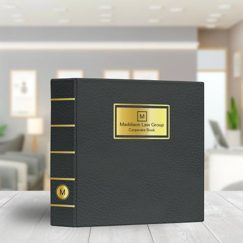 Classic Book Style Black Leather with Gold 3 Ring Binder