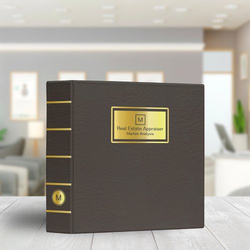 Classic Book Style Brown Leather with Gold 3 Ring Binder