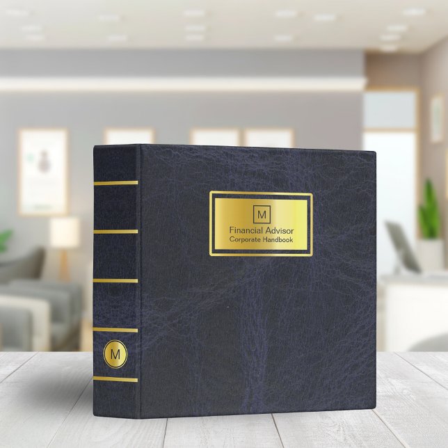 Classic Book Style Navy Blue Leather with Gold 3 Ring Binder (Creator Uploaded)