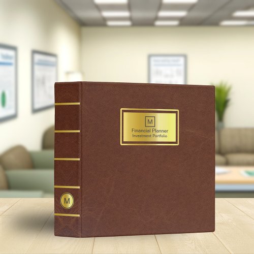 Classic Book Style Reddish Brown Leather with Gold 3 Ring Binder