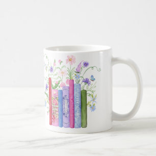 Classic Books Elegant Pink Blue Wildflower Floral Coffee Mug