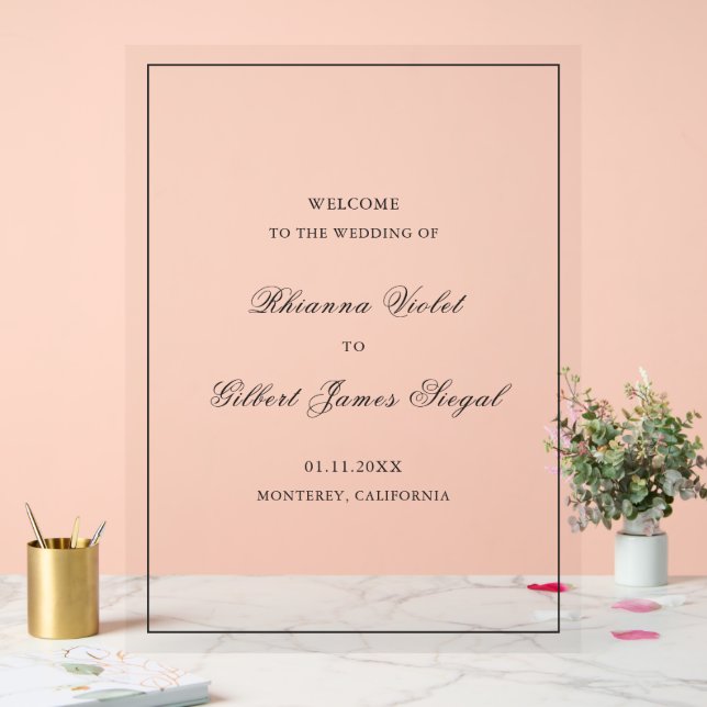 Classic Border Black and White Timeless Wedding Acrylic Sign (Wedding)