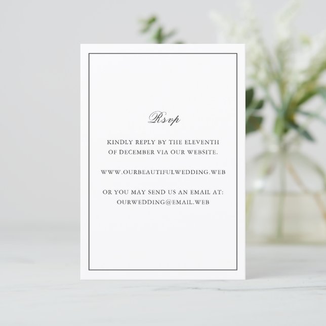 Classic Border Black and White Timeless Wedding RSVP Card (Standing Front)