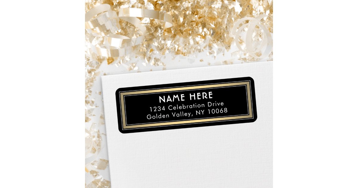 Classic Border Black Gold and White Return Address Label | Zazzle