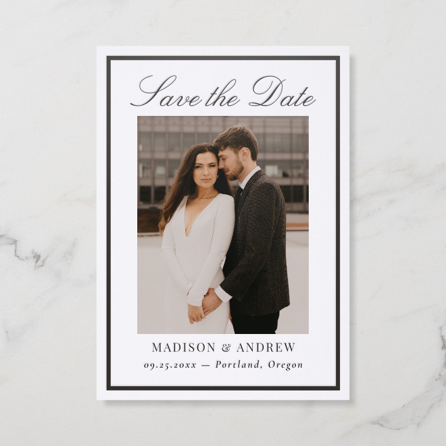 Classic Border Calligraphy Wedding Save the Date Letterpress Photo Cards
