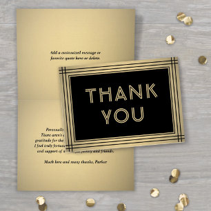 Classic Border Elegant Black and Gold Folded Letterpress Thank You Card