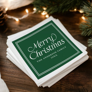 Classic Border Green Merry Christmas Napkins