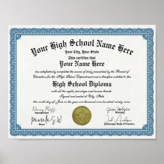 Classic Border High School Diploma templat Replica Poster