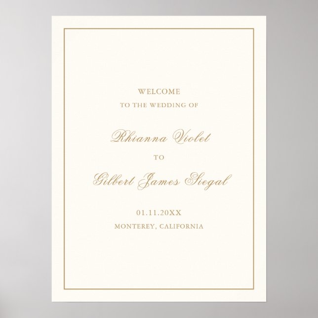 Classic Border Ivory and Gold Timeless Wedding Poster (Front)