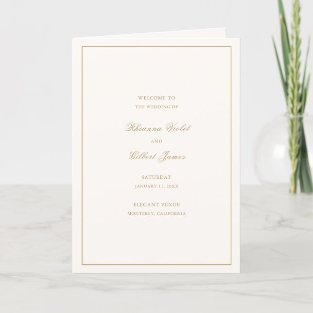 Classic Border Ivory and Gold Timeless Wedding Program (Front)
