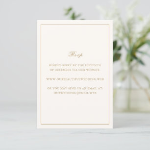 Classic Border Ivory and Gold Timeless Wedding RSVP Card
