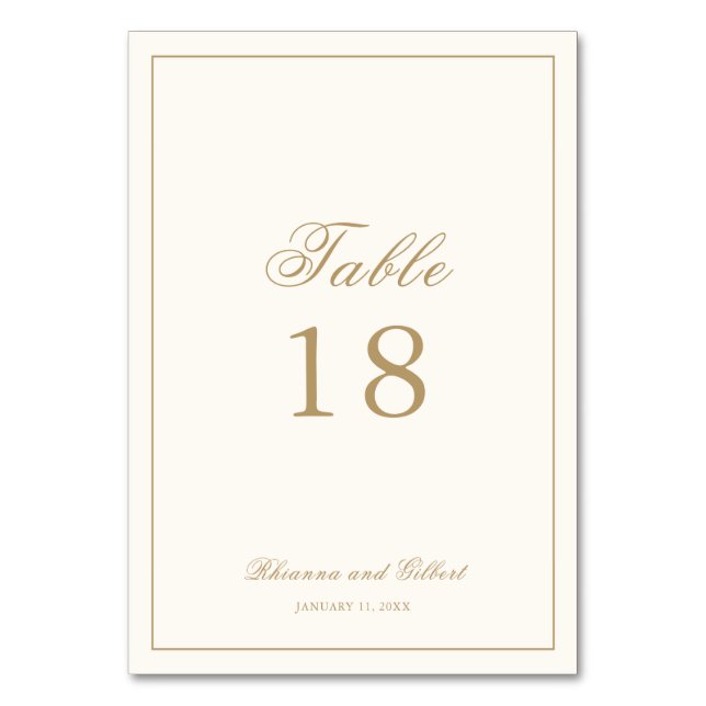 Classic Border Ivory and Gold Timeless Wedding Table Number (Front)