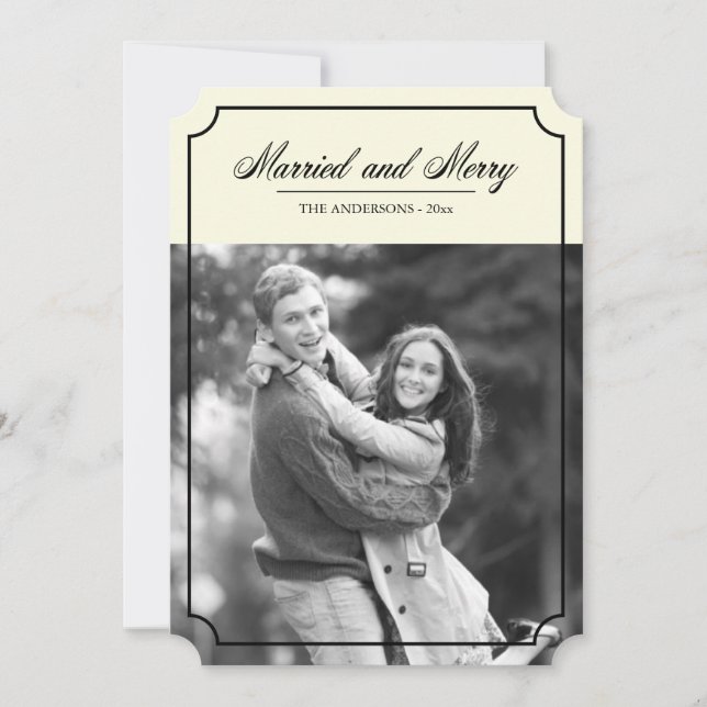 Classic Border Married and Merry Holiday Photo Card (Front)