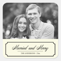 Classic Border Married and Merry Holiday Photo Square Sticker
