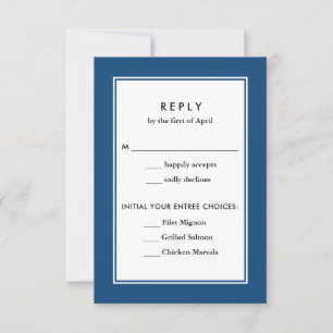 Classic Border Navy Blue Food Choices Wedding RSVP Card